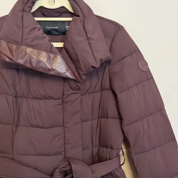 Tahari Puffer Coat Womens S Merlot Down Waterfowl Quilted Belted Winter Outdoor - Picture 6 of 8